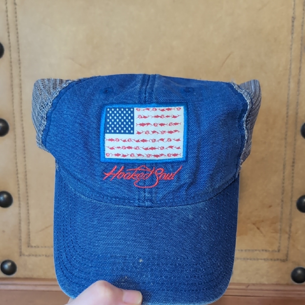 Blue Canvas Cap with American Flag Patch